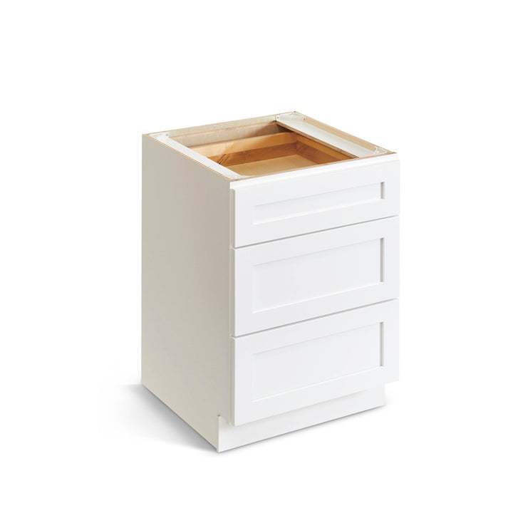 Valleywood Cabinetry Pure White 36-in W x 34.5-in H x 24-in D Pure White Birch 3-Drawer Base Ready To Assemble Plywood Cabinet (Flat Panel Style)