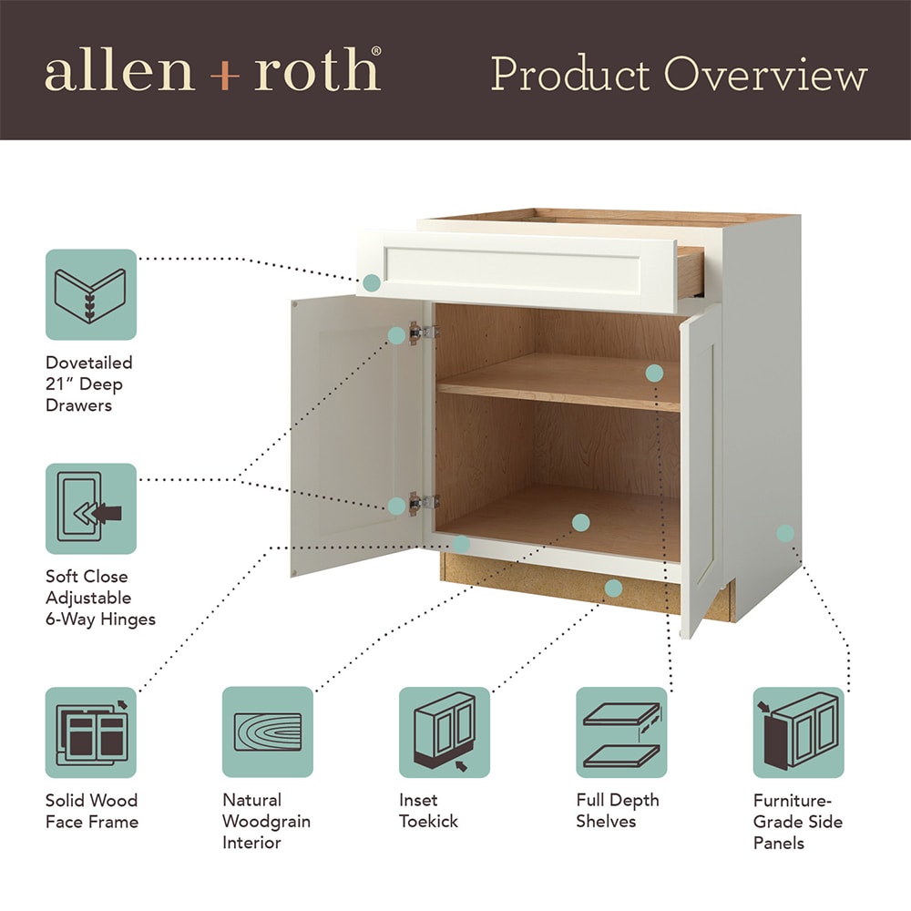 allen + roth Stonewall 33-in W x 34.5-in H x 24-in D Stone 1-Drawer Base Fully Assembled Cabinet (Flat Panel Shaker Style)