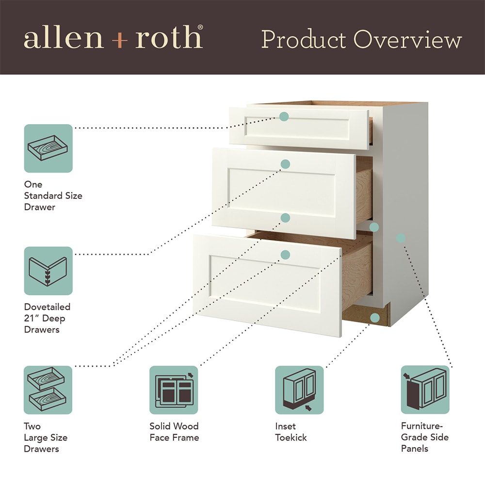 allen + roth Aveley 21-in W x 34.5-in H x 24-in D Linen 3-Drawer Base Fully Assembled Cabinet (Flat Panel Style)