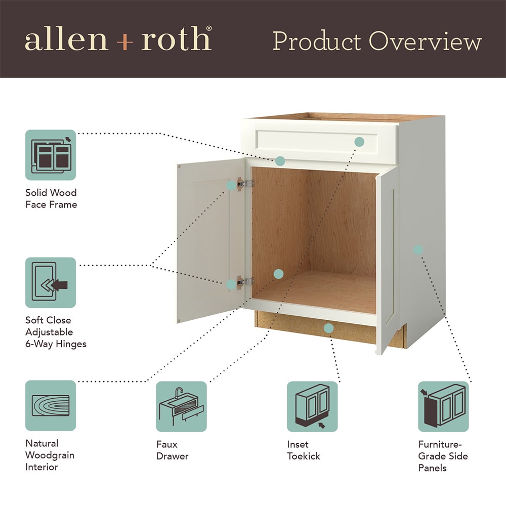 allen + roth Innsbrook 30-in W x 34.5-in H x 24-in D Rye Sink Base Fully Assembled Cabinet (Flat Panel Shaker Style)