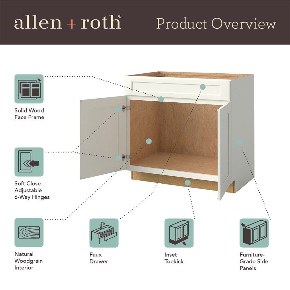 allen + roth McKeller 36-in W x 34.5-in H x 24-in D Linen Base Fully Assembled Cabinet (Flat Panel Mitered Door Style)