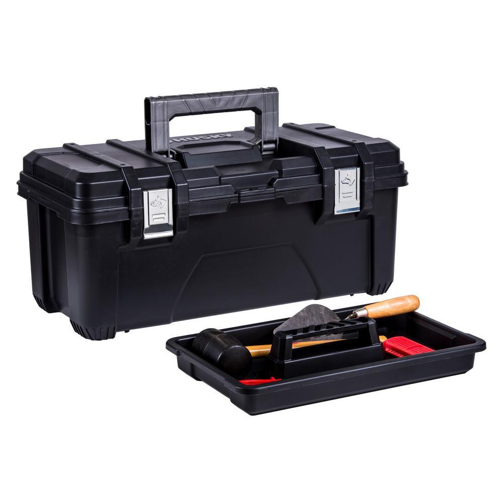 26 in. Plastic Portable Tool Box with Metal Latches in Black - Super Arbor