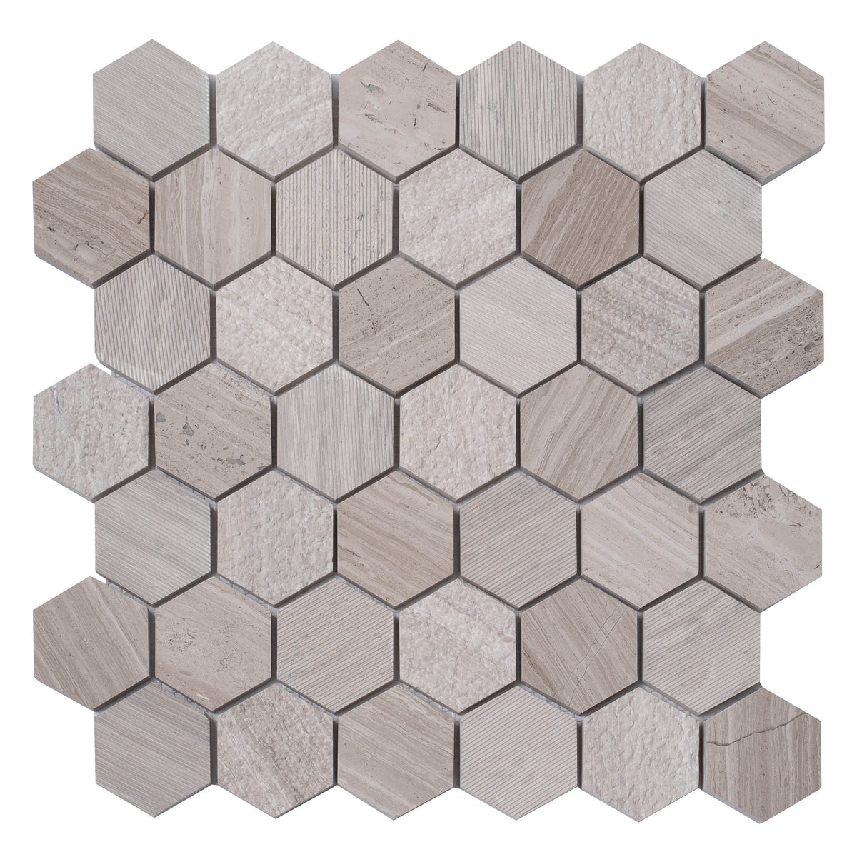 Apollo Tile Sparta Wooden Grey Marble 12-in x 12-in Polished Natural stone Marble Wood look Hexagon Mosaic Floor and Wall Tile product image