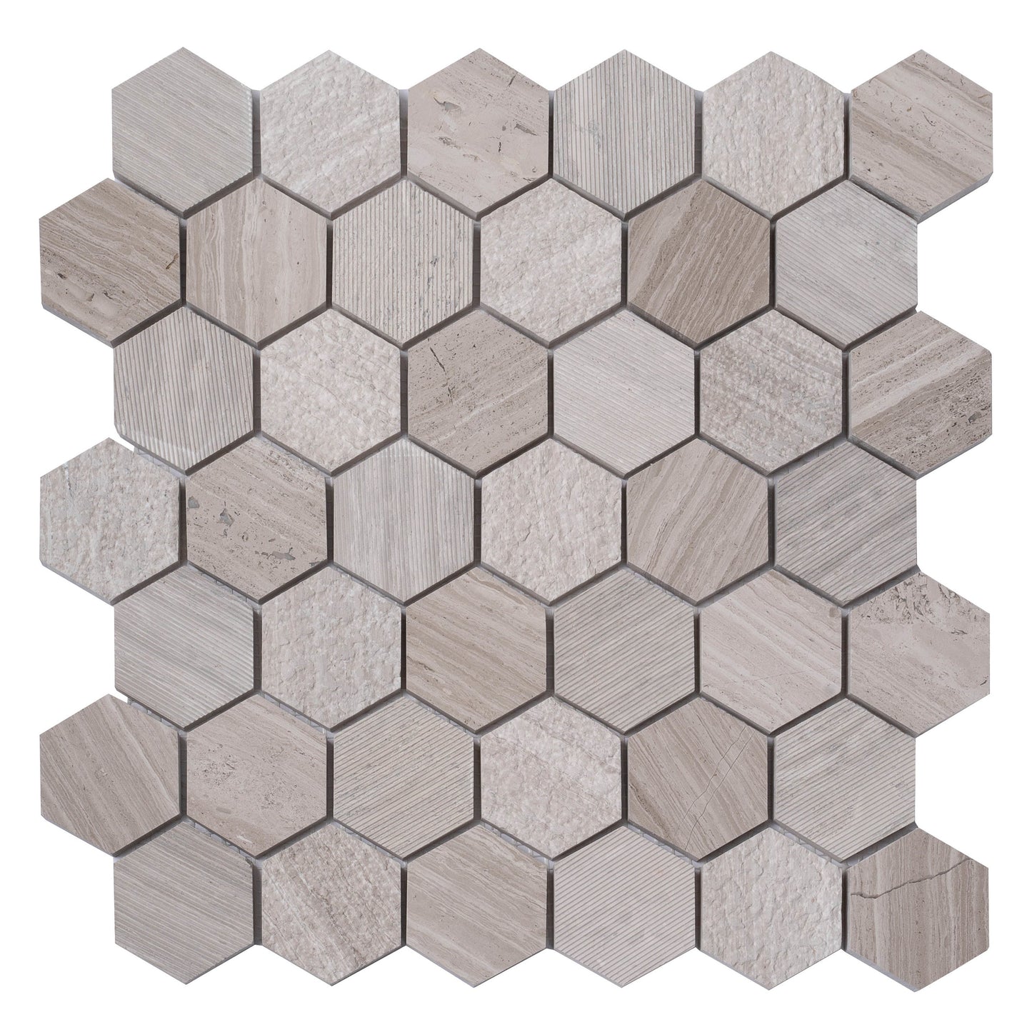 Apollo Tile Sparta Wooden Grey Marble 12-in x 12-in Polished Natural stone Marble Wood look Hexagon Mosaic Floor and Wall Tile product image