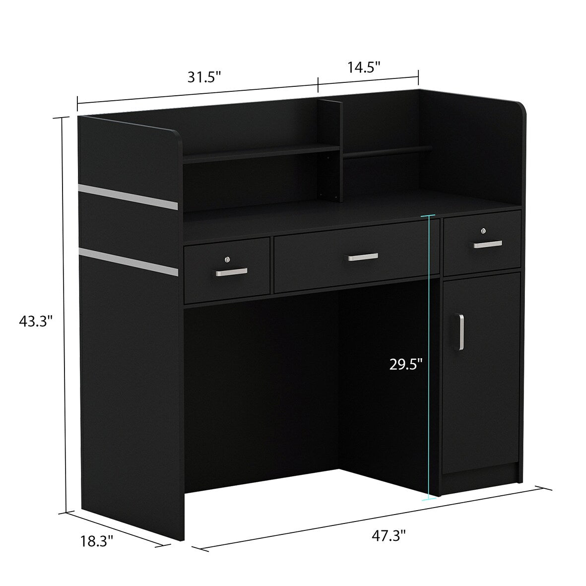 FUFU&GAGA Black Modern/Contemporary Reception Desk with Hutch, 3 Drawers, and Lockable Cabinet