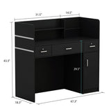 FUFU&GAGA Black Modern/Contemporary Reception Desk with Hutch, 3 Drawers, and Lockable Cabinet