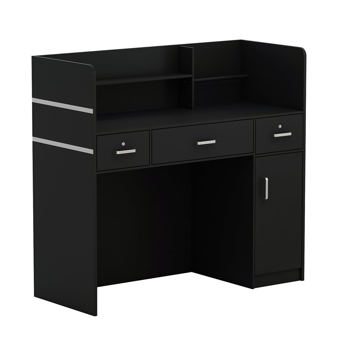 FUFU&GAGA Black Modern/Contemporary Reception Desk with Hutch, 3 Drawers, and Lockable Cabinet