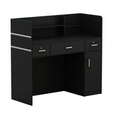 FUFU&GAGA Black Modern/Contemporary Reception Desk with Hutch, 3 Drawers, and Lockable Cabinet