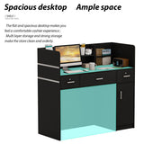 FUFU&GAGA Black Modern/Contemporary Reception Desk with Hutch, 3 Drawers, and Lockable Cabinet