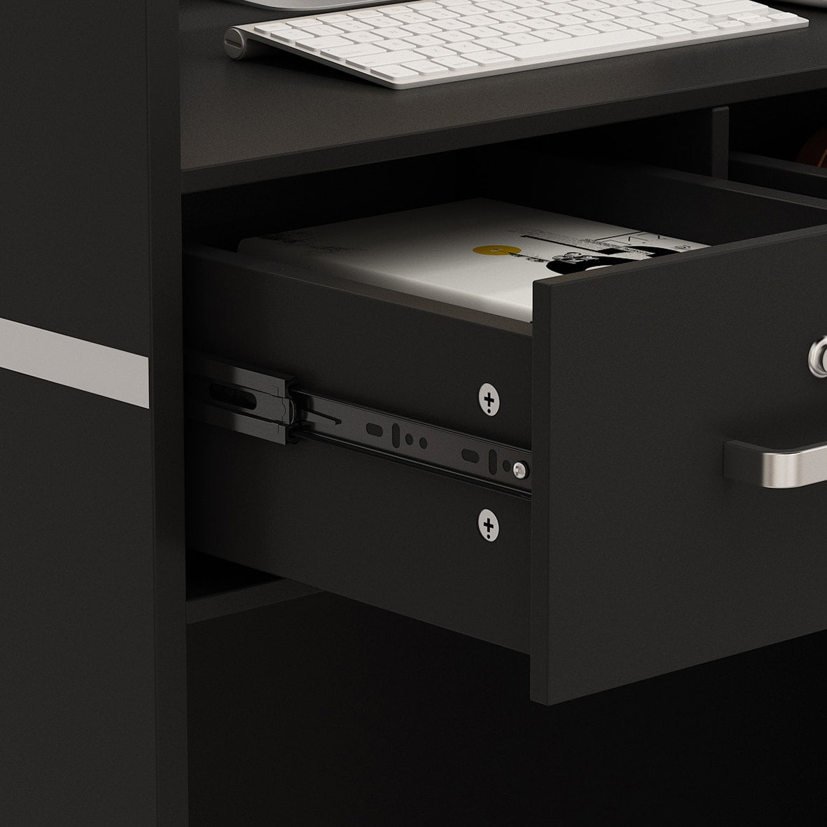 FUFU&GAGA Black Modern/Contemporary Reception Desk with Hutch, 3 Drawers, and Lockable Cabinet
