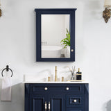 WELLFOR Solid Wood 24 x 30 Surface Mount Navy Blue Mirrored Soft Close Medicine Cabinet