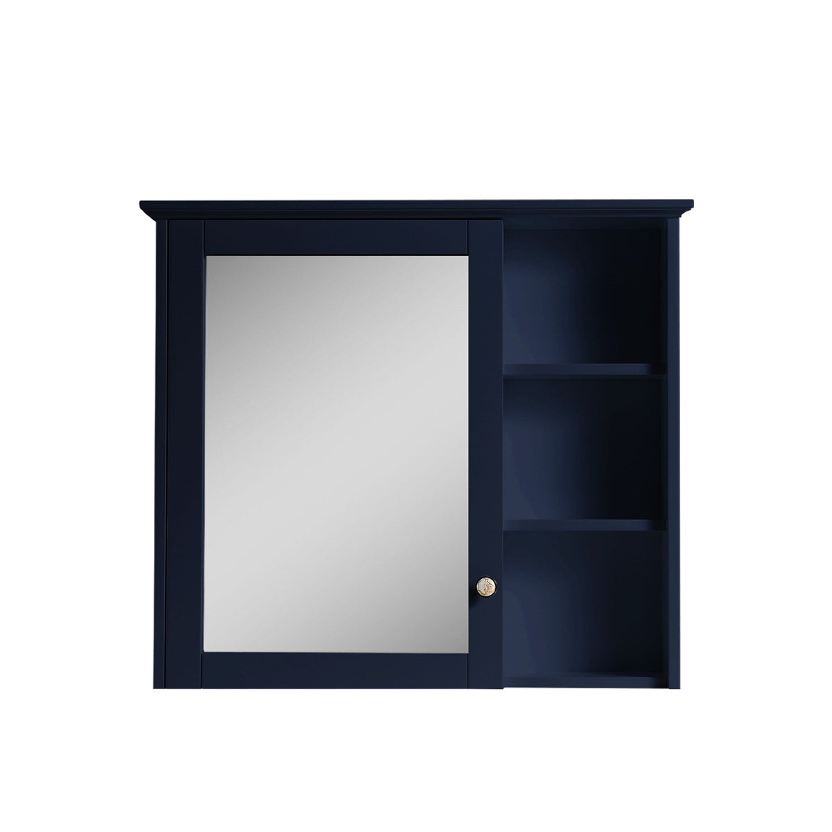 WELLFOR Solid Wood 34-in x 30-in Surface Mount Navy Blue Mirrored Soft Close Medicine Cabinet