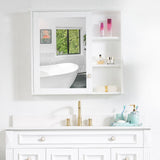 WELLFOR Solid Wood 34-in x 30-in Surface Mount White Mirrored Soft Close Medicine Cabinet