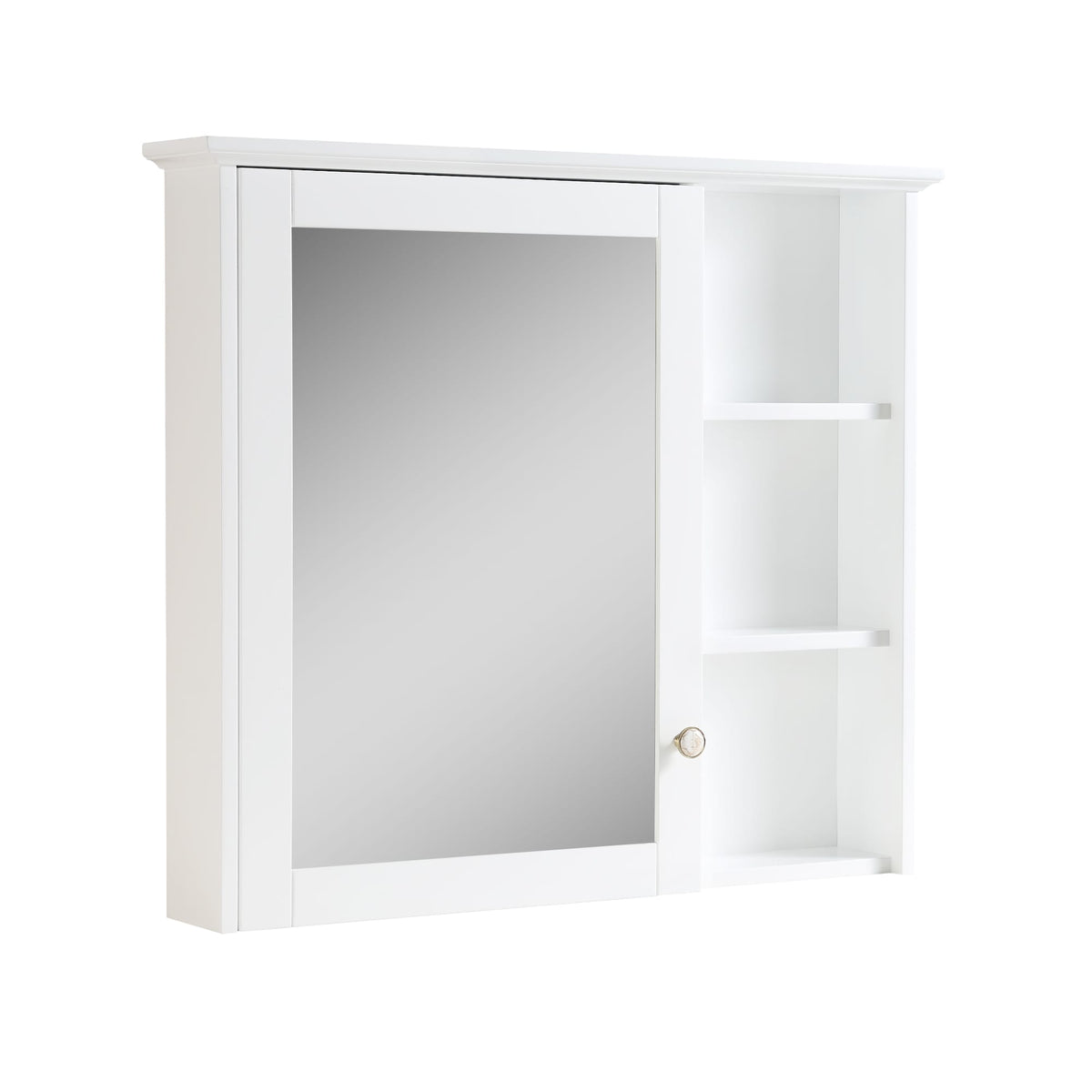 WELLFOR Solid Wood 34-in x 30-in Surface Mount White Mirrored Soft Close Medicine Cabinet