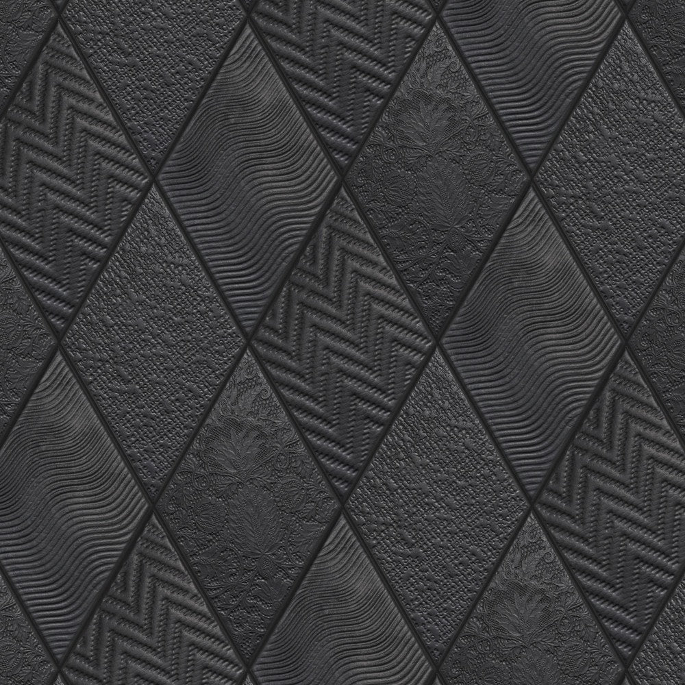 Affinity Tile Rhombus Black 6-in x 10-in Satin Porcelain Patterned Diamond Floor and Wall Tile product image