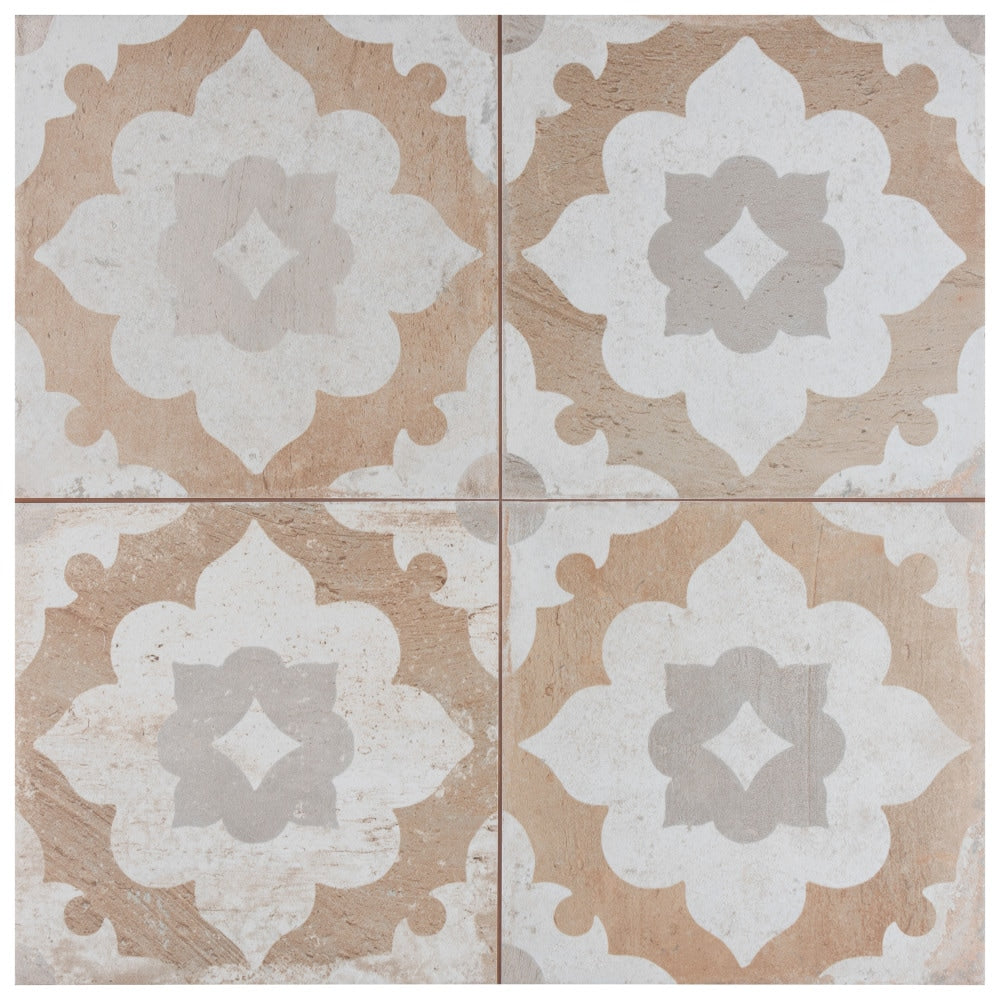 Affinity Tile Kings Clay Blossom 18-in x 18-in Matte Ceramic Encaustic Floor and Wall Tile product image