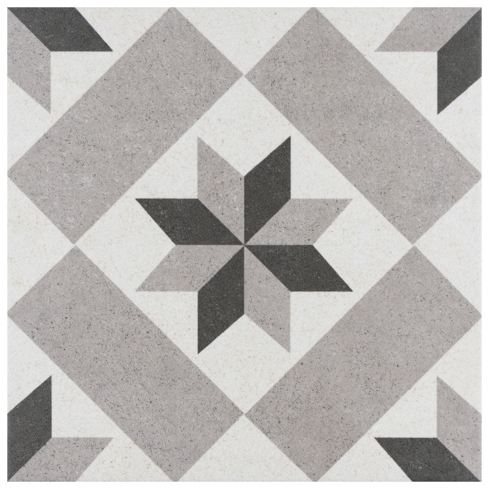 Affinity Tile Vintage Star Grey 10-in x 10-in Satin Porcelain Encaustic Floor and Wall Tile product image