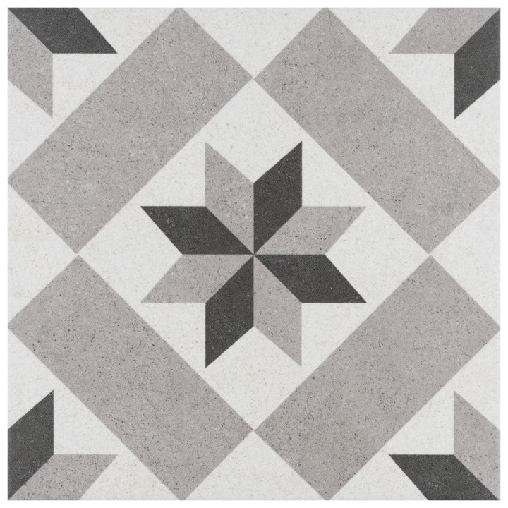 Affinity Tile Vintage Star Grey 10-in x 10-in Satin Porcelain Encaustic Floor and Wall Tile product image