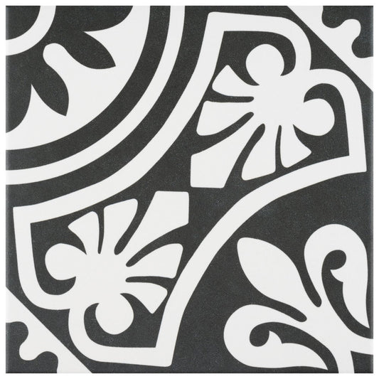 Affinity Tile Majestic Tiena Black 10-in x 10-in Satin Porcelain Encaustic Floor and Wall Tile product image