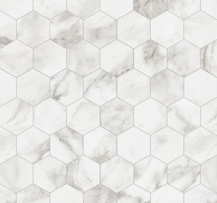 Satori Bianco Palazzo 12-in x 12-in Polished Porcelain Marble Look Hexagon Mosaic Floor and Wall Tile (0.97-sq. ft/ Piece)