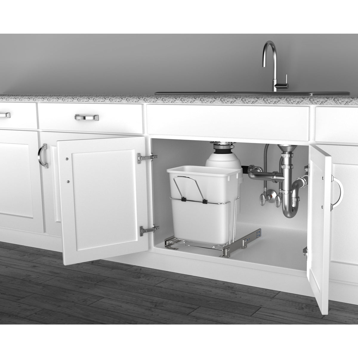 Rev-A-Shelf 20-Quart Soft-Close Pull-Out Trash Can, White Polymer Bin, Bottom-Mount RV-8PSC-11-5