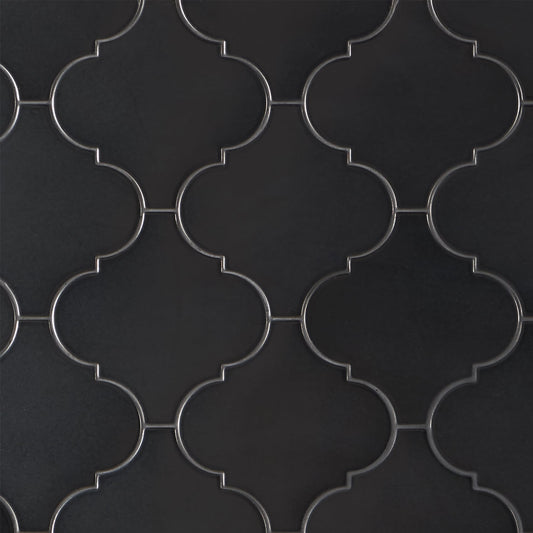 Artmore Tile Zest Black 5-in x 10-in Matte Porcelain Encaustic Arabesque Wall Tile product image