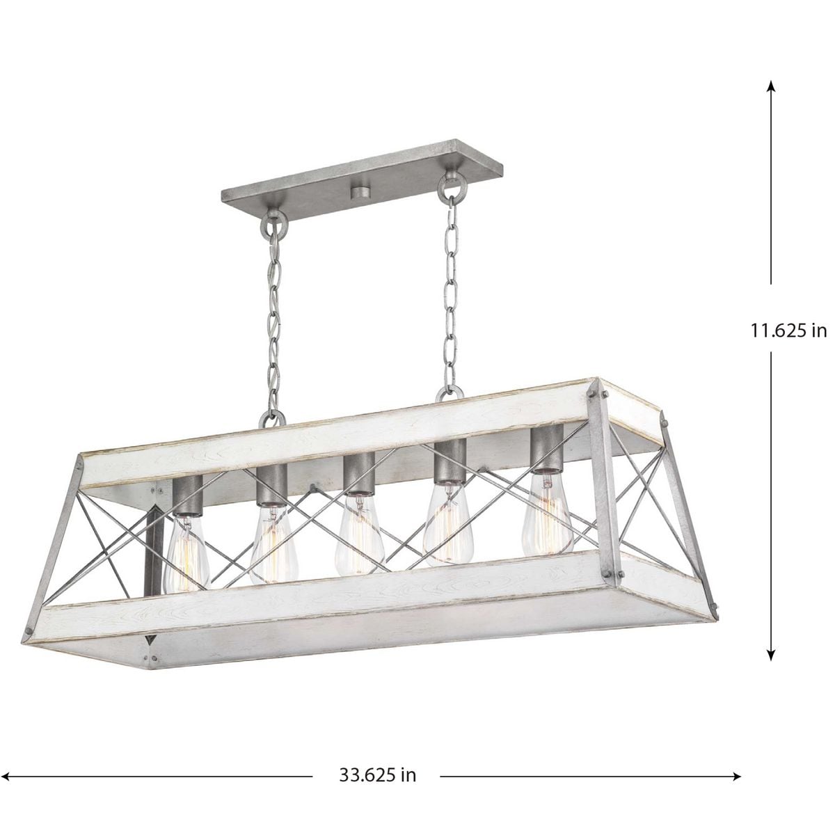 Progress Lighting Bradberry 5-Light Antique White and Galvanized Farmhouse Linear Large Hanging Kitchen Island Light