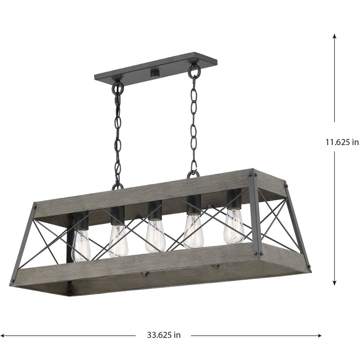 Progress Lighting Bradberry 5-Light Weathered Oak and Graphite Farmhouse Linear Large Hanging Kitchen Island Light