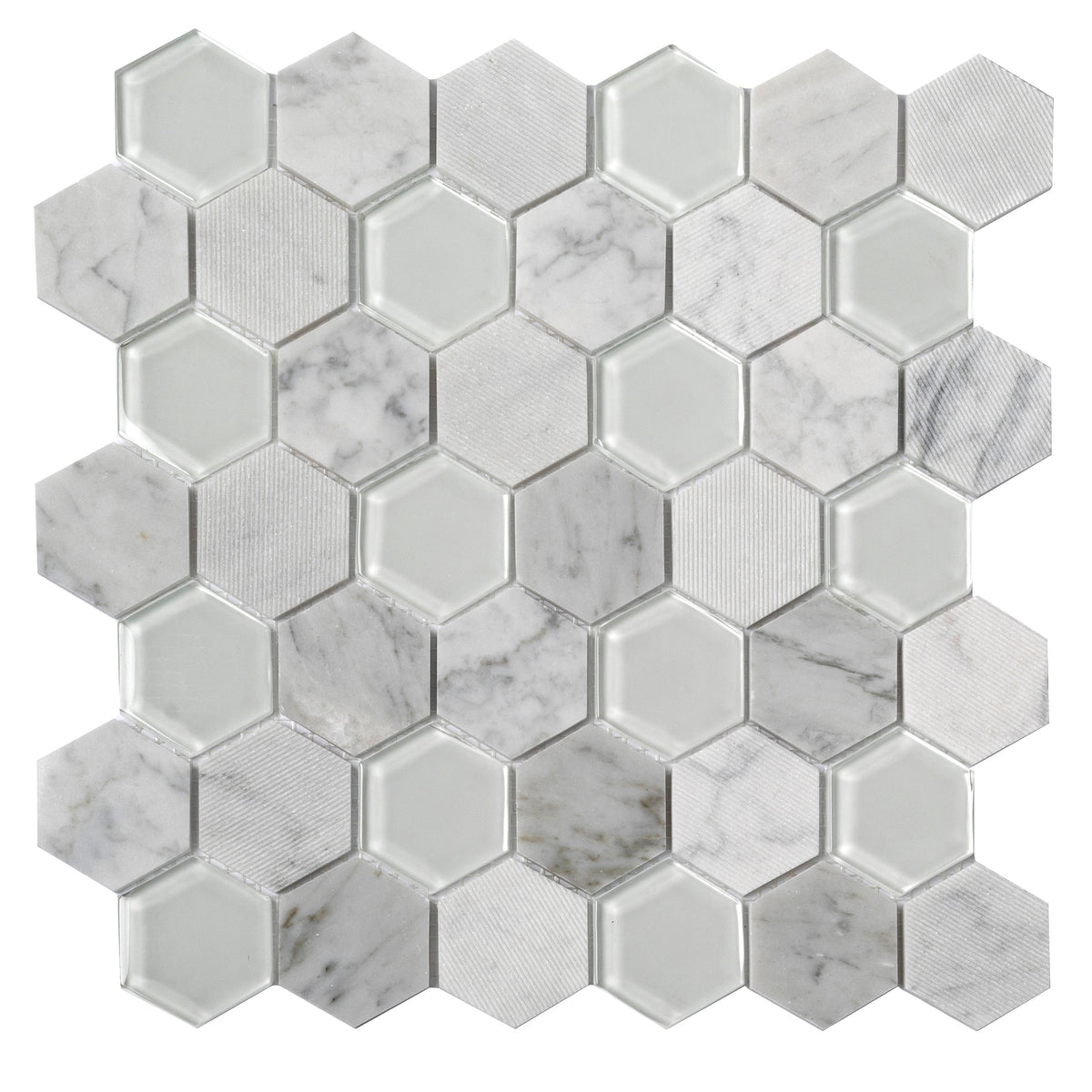 Apollo Tile Sparta Gray 12-in x 12-in Polished Glass; Stone Marble Honeycomb Marble Look Floor and Wall Tile (4.92-sq. ft/ Carton)
