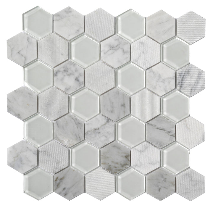 Apollo Tile Sparta Gray 12-in x 12-in Polished Glass; Stone Marble Honeycomb Marble Look Floor and Wall Tile (4.92-sq. ft/ Carton)