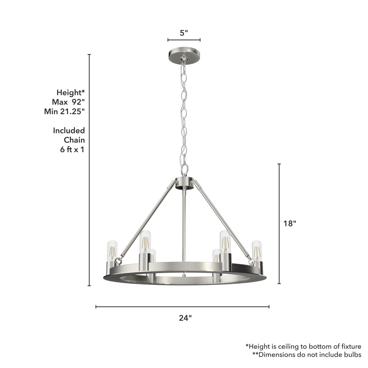 Hunter Saddlewood 6-Light Brushed Nickel Transitional Led Bare Bulb Chandelier