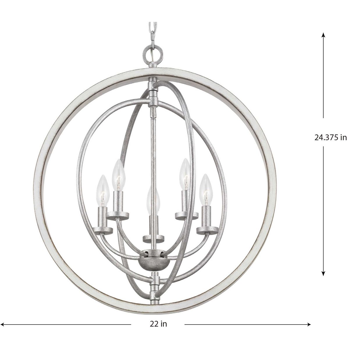 Progress Lighting Fairwood 5-Light Antique White and Galvanized Farmhouse Globe Medium Hanging Pendant Light