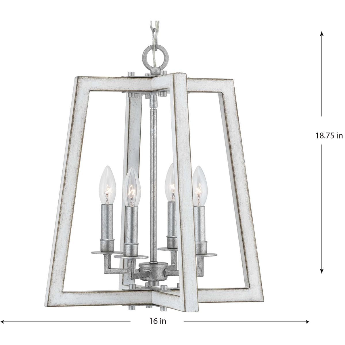 Progress Lighting Forrester 4-Light Antique White and Galvanized Farmhouse Square Medium Hanging Pendant Light