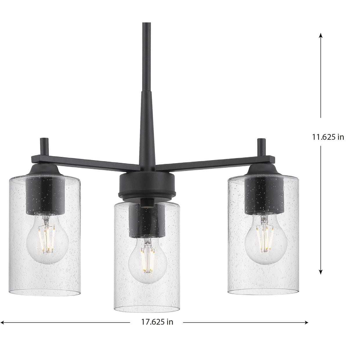Progress Lighting Morehouse 3-Light Matte Black Transitional Chandelier
