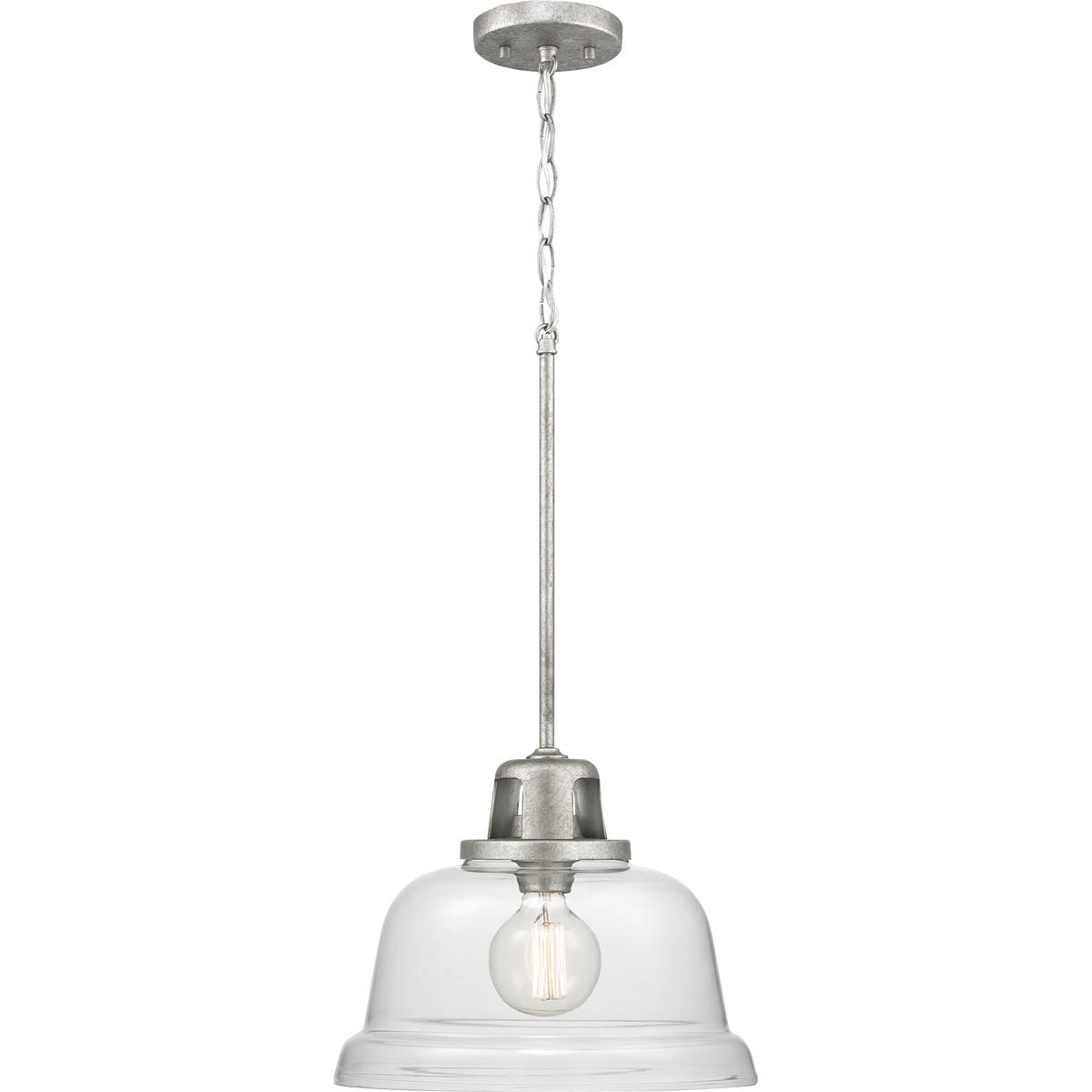 Progress Lighting Embellish Galvanized Coastal Clear Glass Bell Pendant Light, 14-in Width