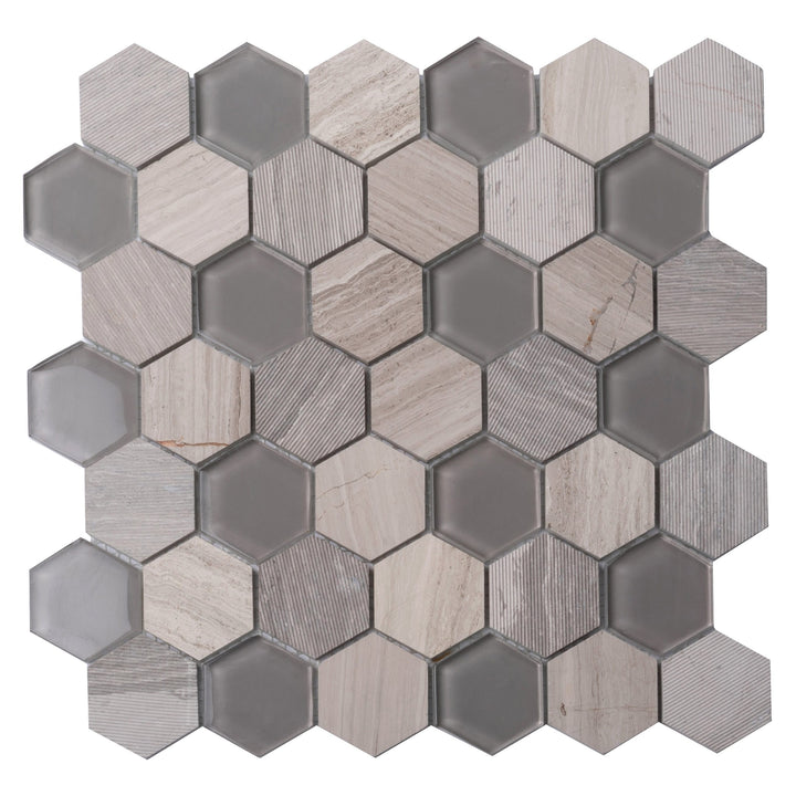 Apollo Tile (Sample) Gray 4-in x 4-in Glossy Glass Honeycomb Floor and Wall Tile