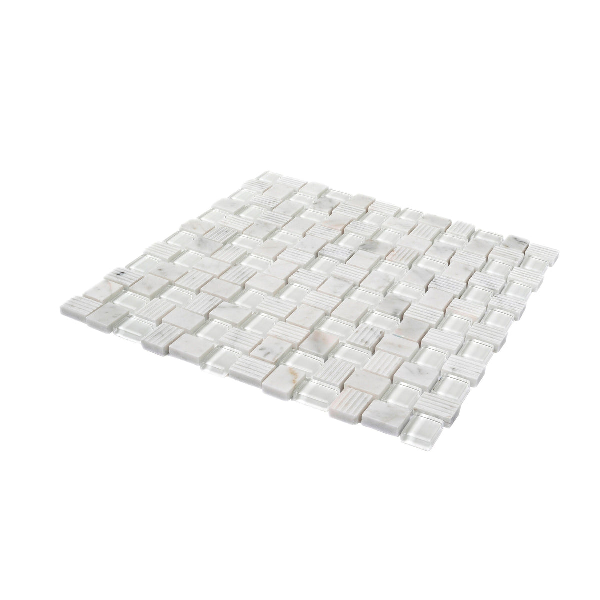Apollo Tile Sparta Gray 12-in x 12-in Polished Glass; Stone Marble Basketweave Patterned Floor and Wall Tile (4.83-sq. ft/ Carton)