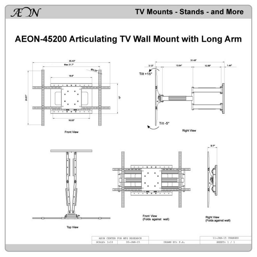 Full Motion TV Wall Mount with Long Extension for 42 in. - 80 in. TV's - Super Arbor