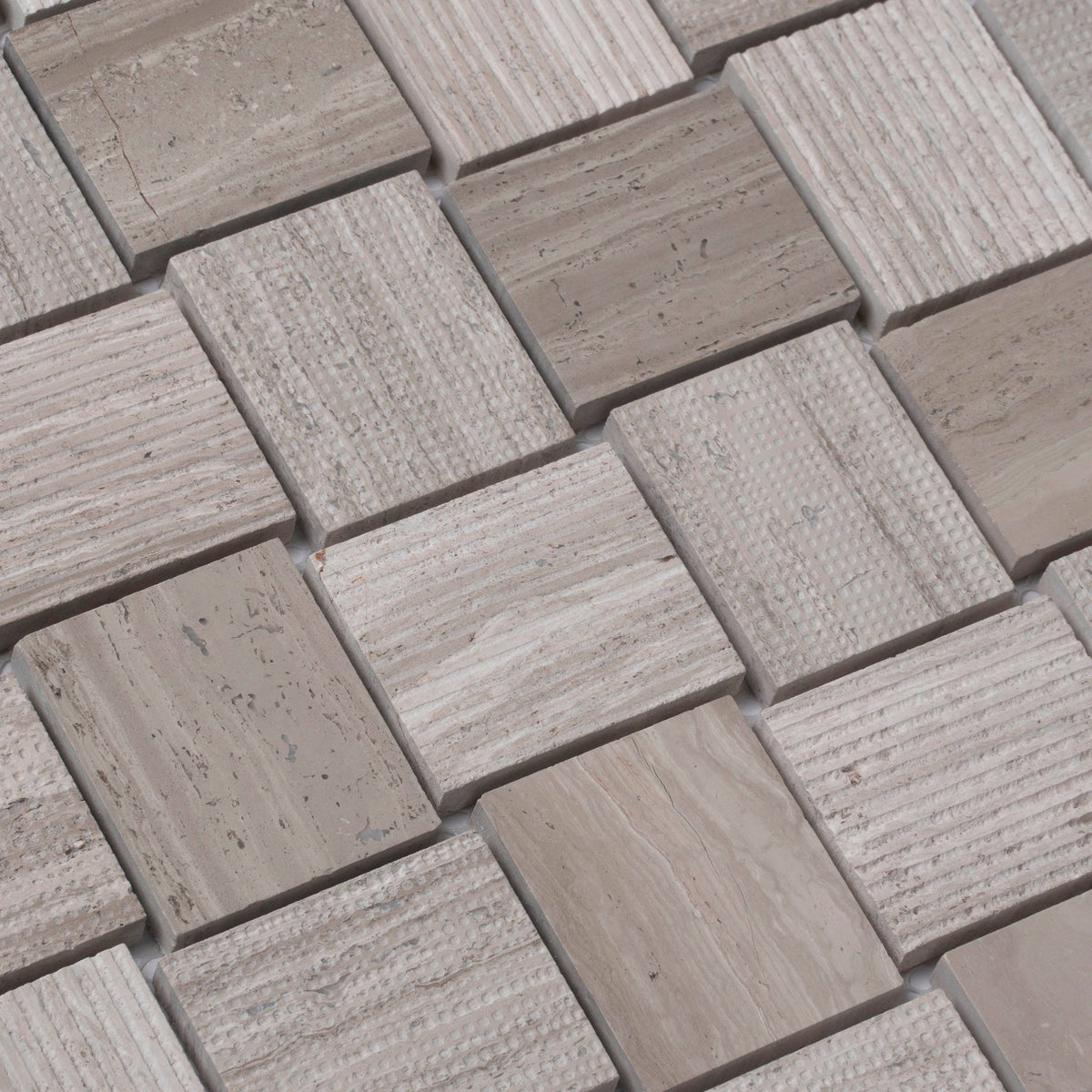 Apollo Tile (Sample) Sparta Wooden Beige 4-in x 4-in Polished Marble Basketweave Mosaic Floor and Wall Tile