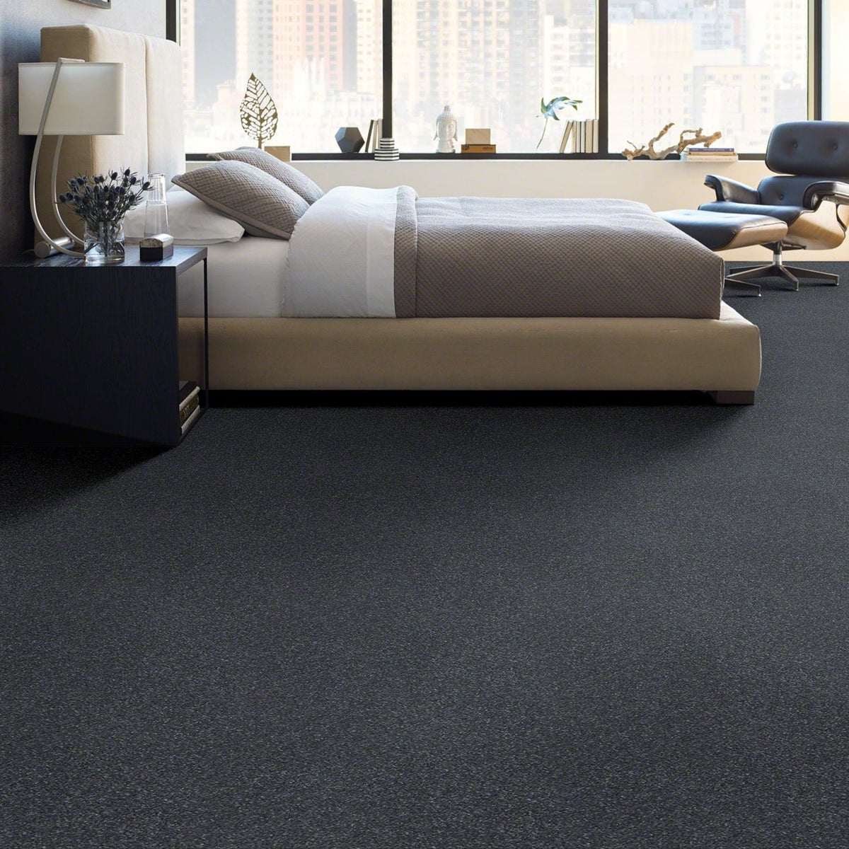STAINMASTER Essentials Blue Diamonds II 12-ft Iron Textured Indoor Carpet