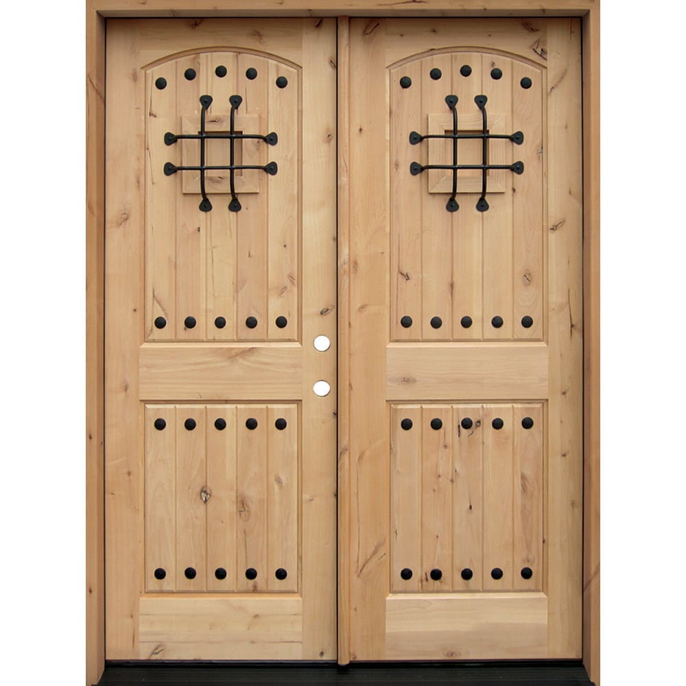 Greatview Doors Knotty Alder Prehung Double Front Door, 60x80 in
