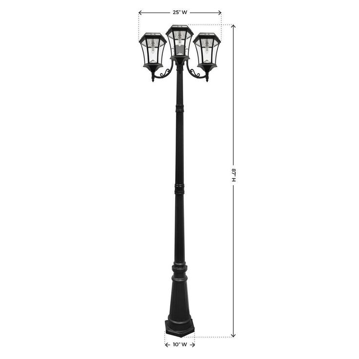Victorian Bulb Series 3-Head Black Integrated LED Outdoor Solar Lamp Post with the GS Solar LED Light Bulb
