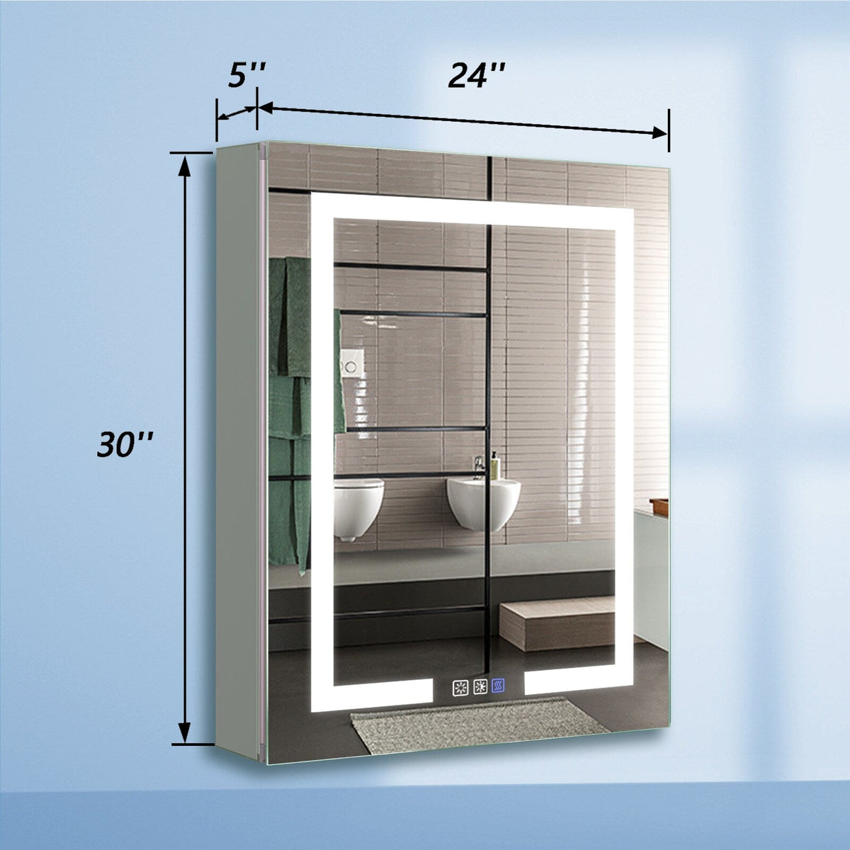 WELLFOR V3 24-in x 30-in Lighted LED Surface/Recessed Mount Aluminum Mirrored Soft Close Medicine Cabinet with Outlet