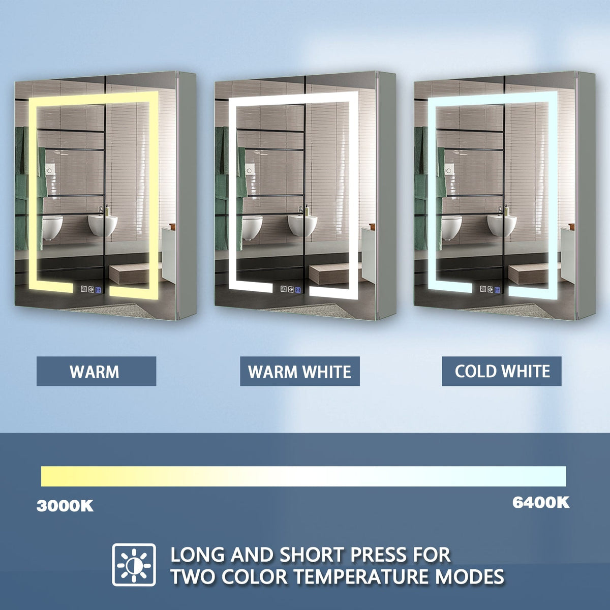 WELLFOR V3 24-in x 30-in Lighted LED Surface/Recessed Mount Aluminum Mirrored Soft Close Medicine Cabinet with Outlet
