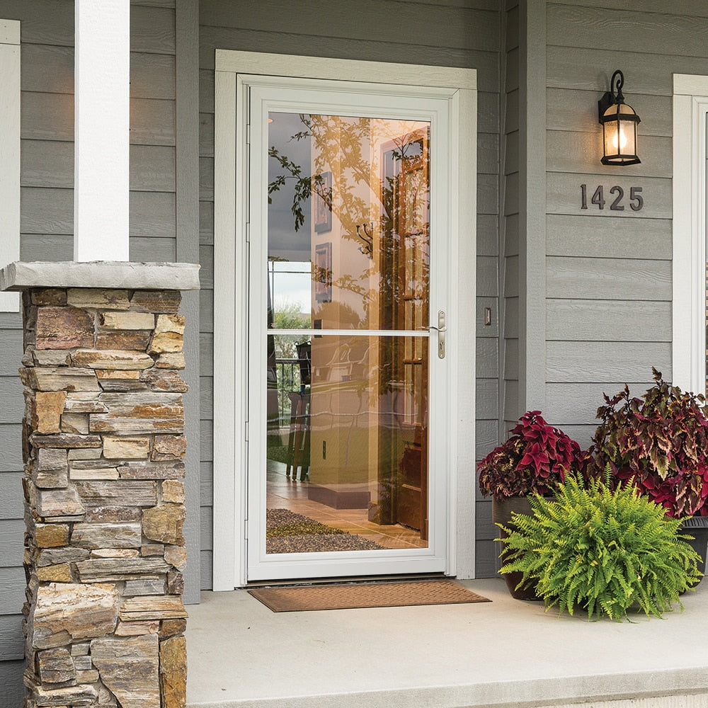 Pella Rolscreen 36-in x 81-in Poplar White Full-View Aluminum Storm Door with Retractable Screen