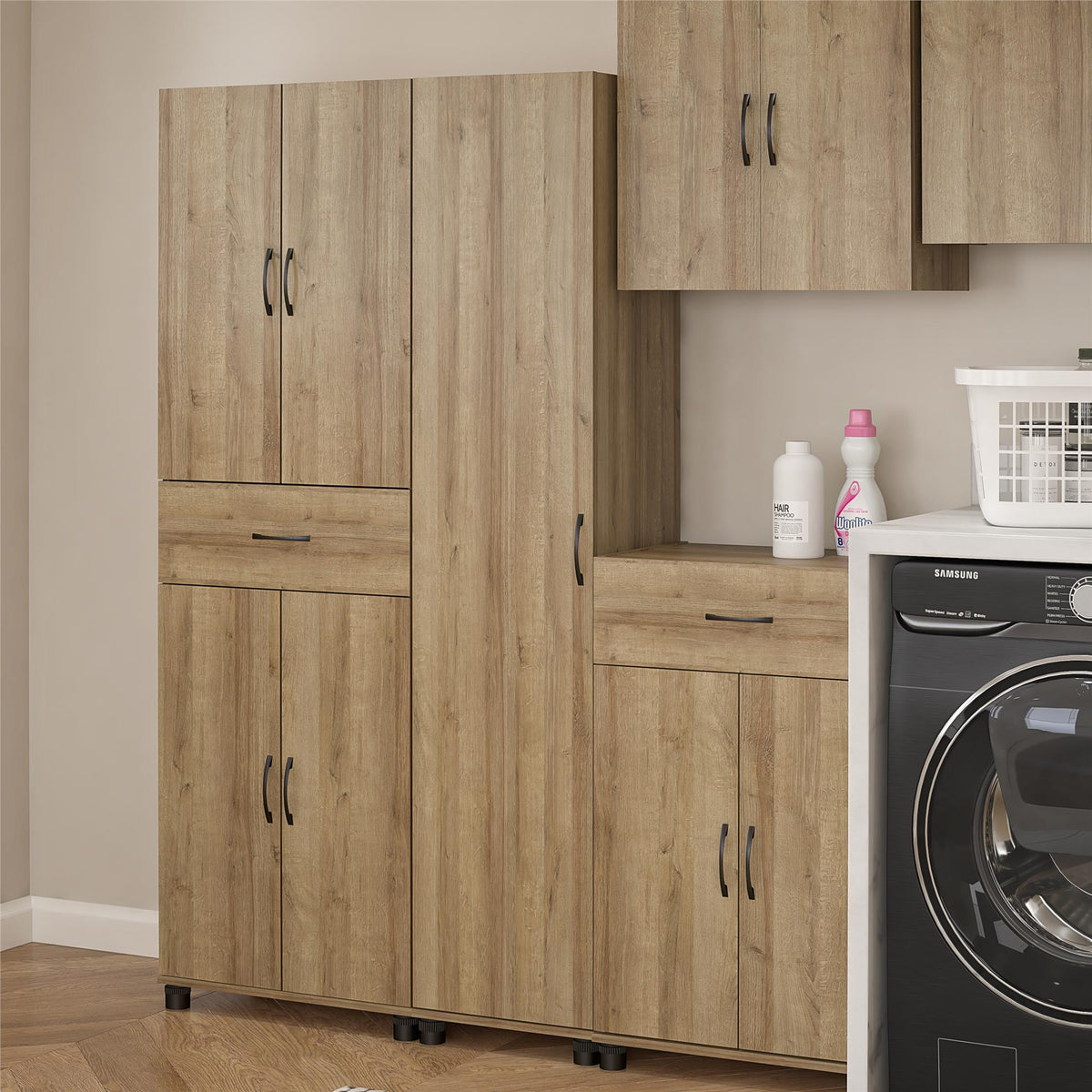 Ameriwood Home Lory 15.67-in W x 74.29-in H x 15.39-in D Freestanding Composite Wood Garage Cabinet in Brown