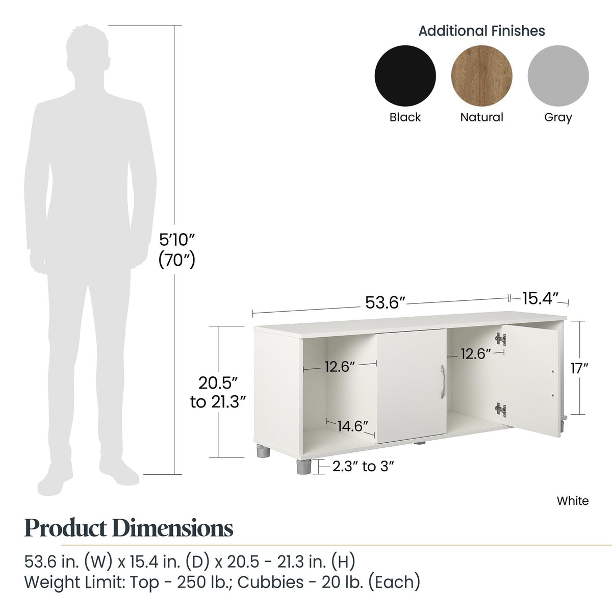 Ameriwood Home Lory 53.58-in W x 20.5-in H x 15.4-in D Freestanding Composite Wood Garage Cabinet in Gray