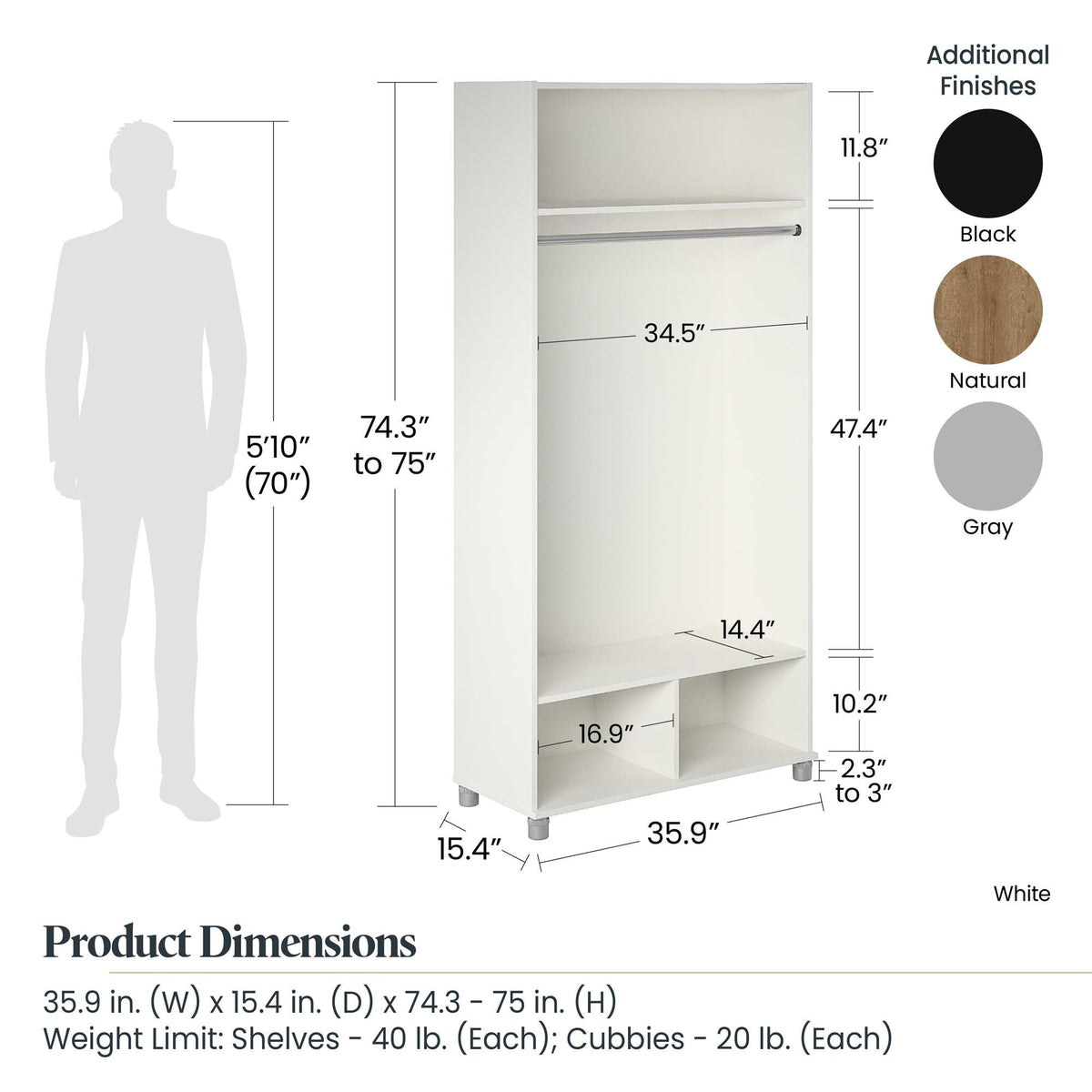 Ameriwood Home Lory 36-in W x 74.25-in H x 15.4-in D Freestanding Composite Wood Garage Cabinet in Black