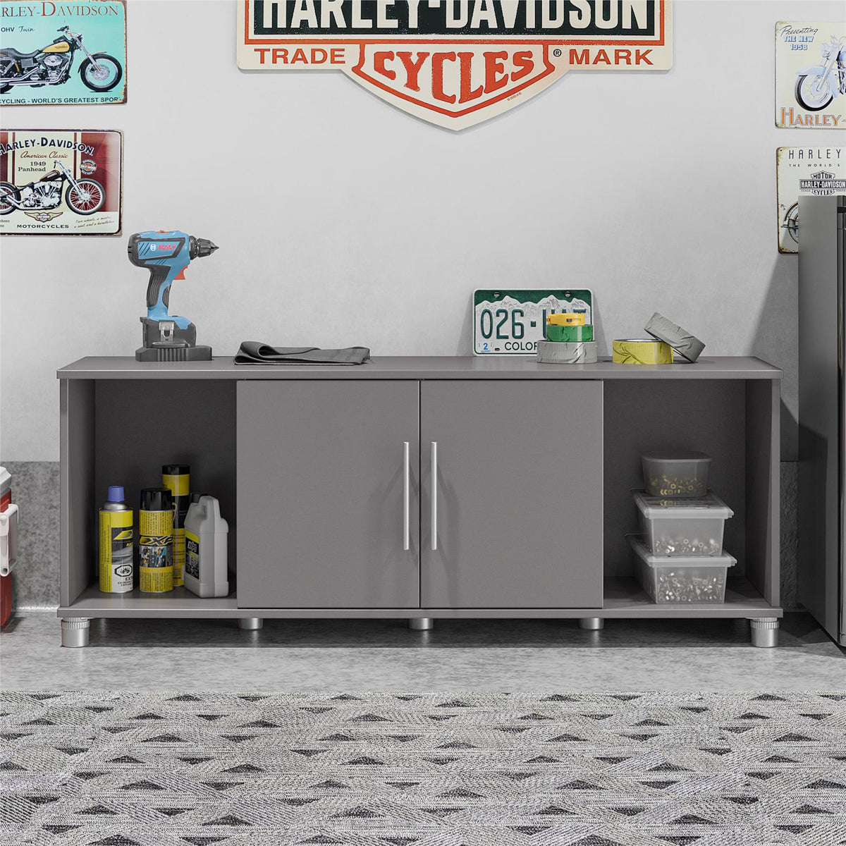 Ameriwood Home Camberly 54-in W x 18-in H x 15.4-in D Freestanding Composite Wood Garage Cabinet in Gray