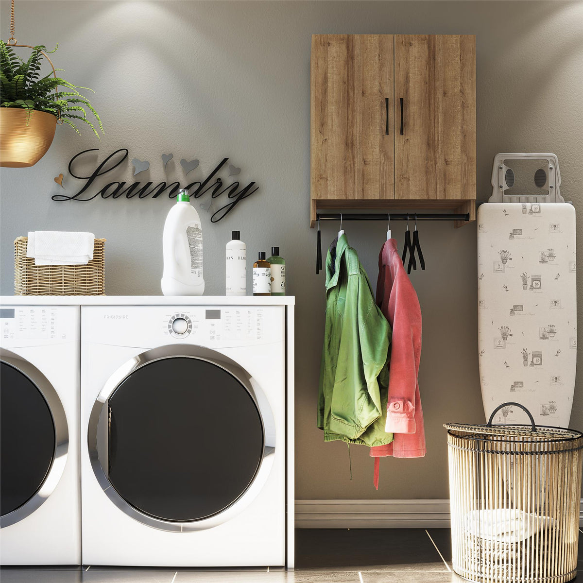 Ameriwood Home Lory 23.46-in W x 26.93-in H x 15.35-in D Wall-mounted Composite Wood Garage Cabinet in Brown
